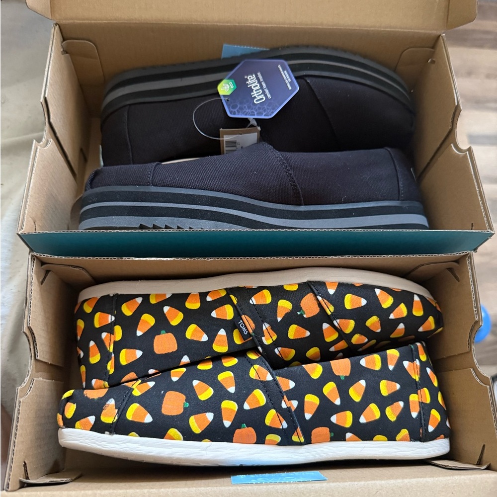 Toms Alpargata Black and Candy Corn Slip-Ons